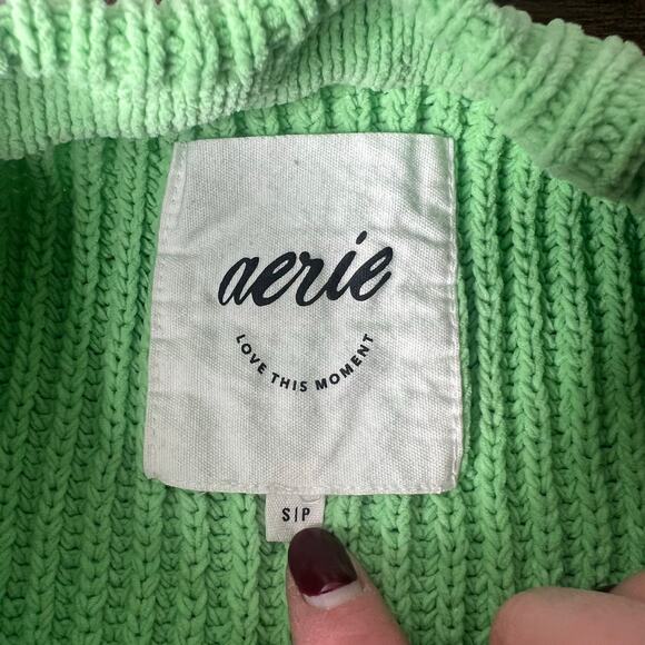 Aerie Beyond Chenille Sweater Lime Green Women's SP Ribbed Knit Oversized Chunky - Picture 5 of 9